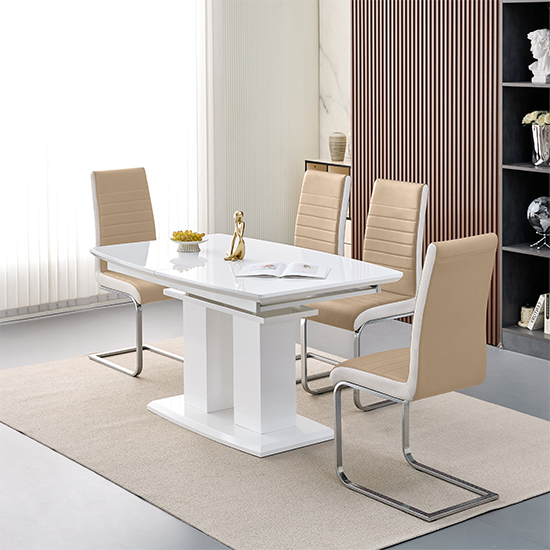 Read more about Genisimo small gloss extending dining table 4 symphony taupe chairs