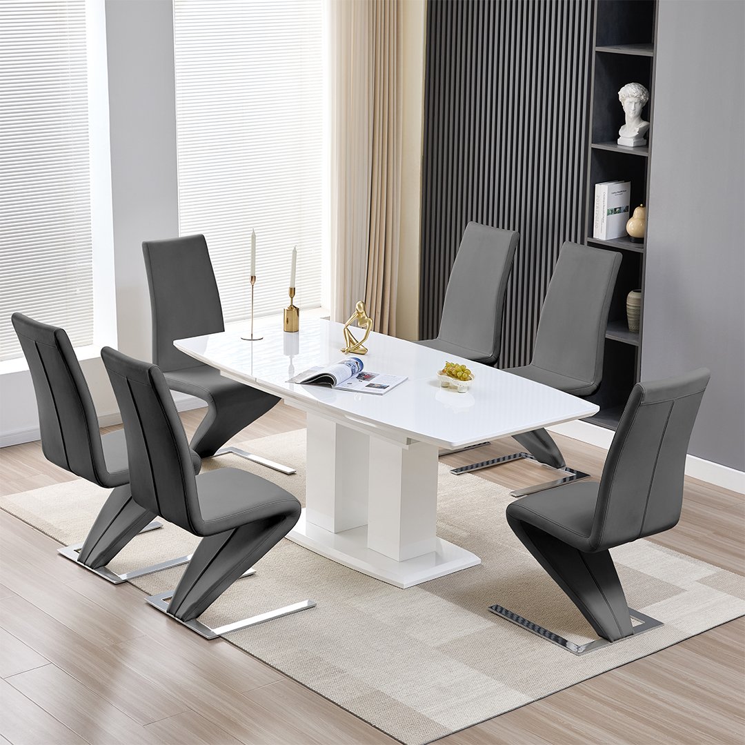 Genisimo Small Gloss Extending Dining Table 6 Demi Z Grey Chairs