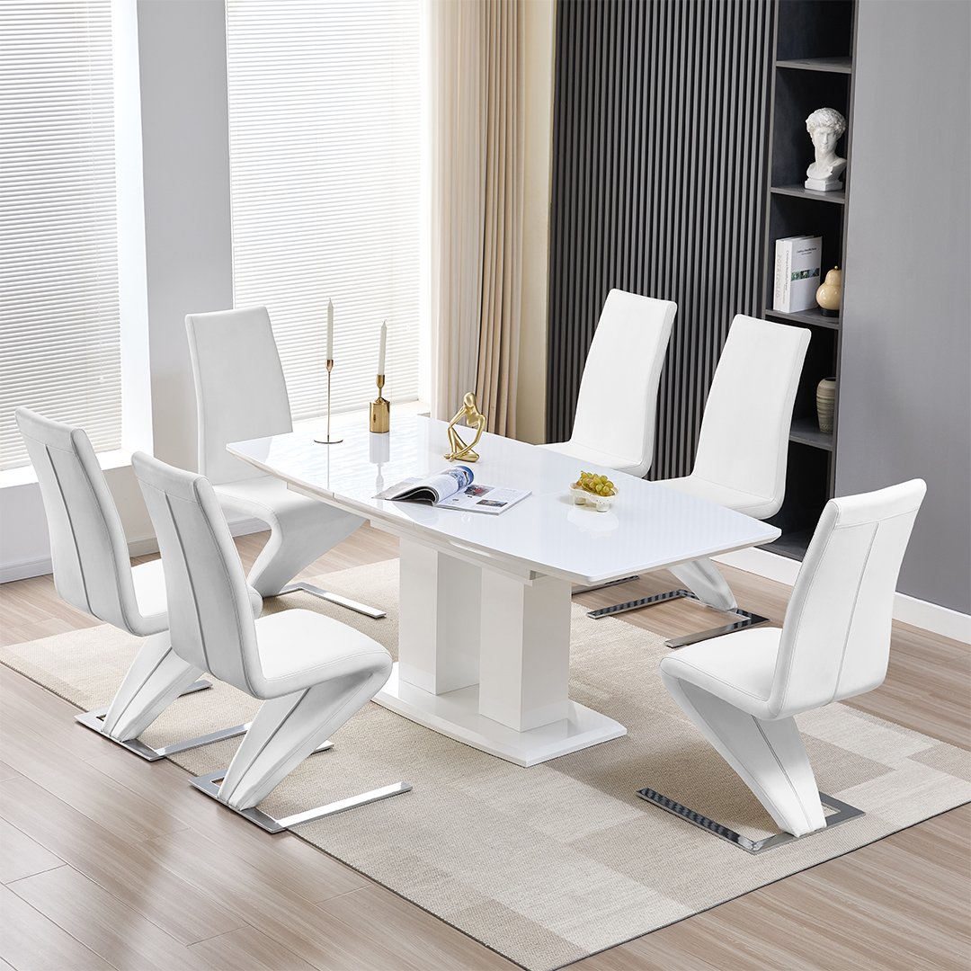 Genisimo Small Gloss Extending Dining Table 6 Demi Z White Chairs