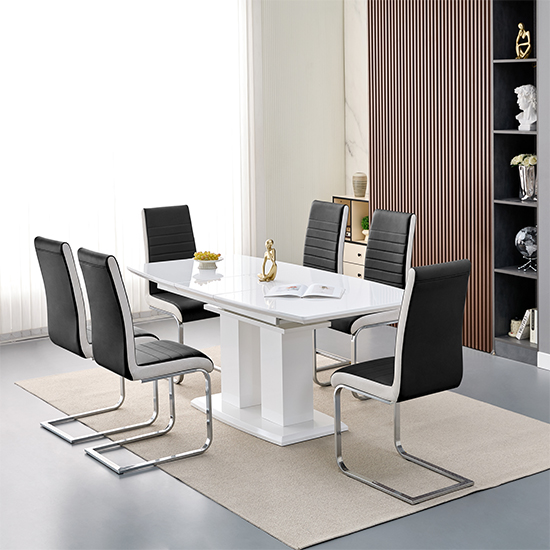Read more about Genisimo small gloss extending dining table 6 symphony black chairs