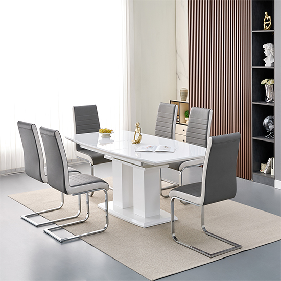 Read more about Genisimo small gloss extending dining table 6 symphony grey chairs