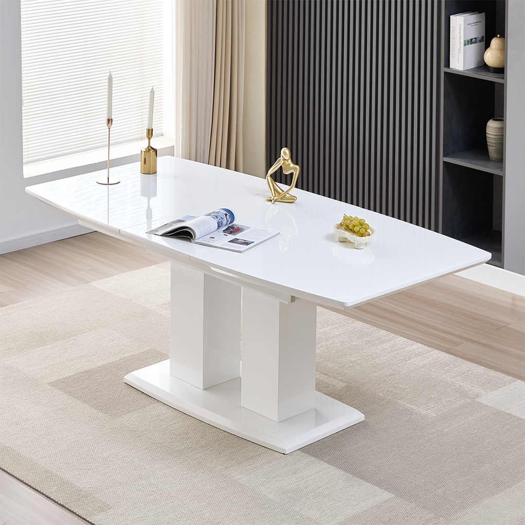 Genisimo Small Gloss Extending Dining Table 6 Symphony Taupe Chairs