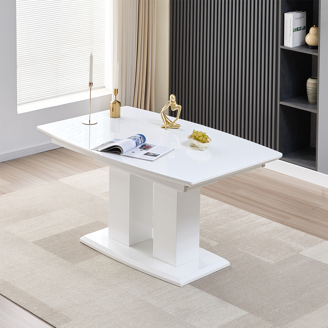 Genisimo Small Gloss Extending Dining Table 6 Symphony Taupe Chairs