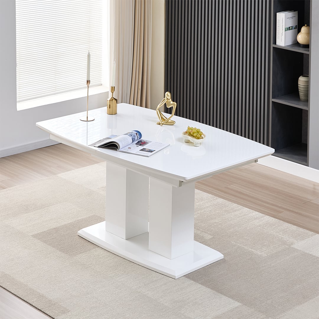 Genisimo Small High Gloss Extending Dining Table In White