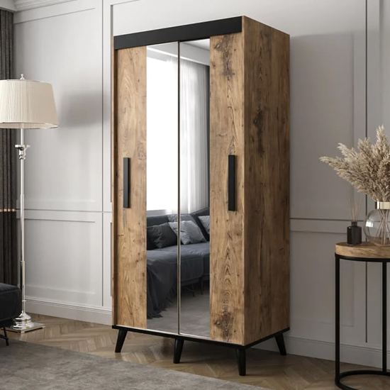 Product photograph of Genoa I Mirrored Wardrobe 2 Sliding Doors 100cm In Chestnut from Furniture in Fashion
