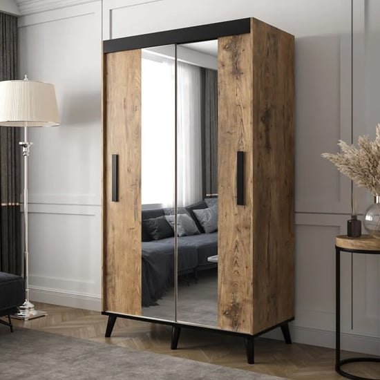 Product photograph of Genoa I Mirrored Wardrobe 2 Sliding Doors 120cm In Chestnut from Furniture in Fashion