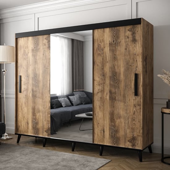 Product photograph of Genoa I Mirrored Wardrobe 3 Sliding Doors 250cm In Chestnut from Furniture in Fashion