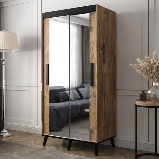 Product photograph of Genoa Iii Mirrored Wardrobe 2 Sliding Doors 100cm In Chestnut from Furniture in Fashion