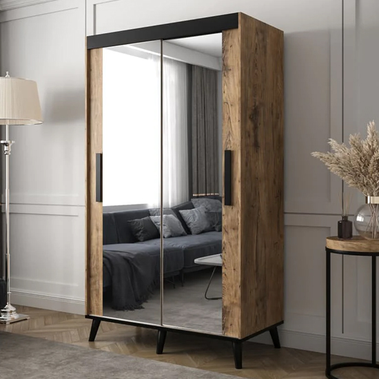 Genoa III Mirrored Wardrobe 2 Sliding Doors 120cm In Chestnut