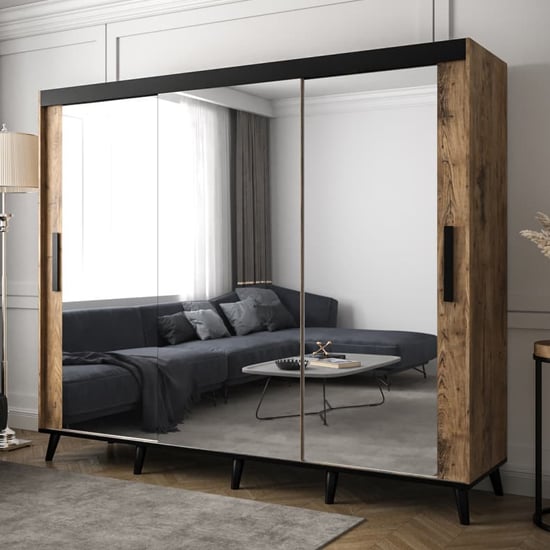 Product photograph of Genoa Iii Mirrored Wardrobe 3 Sliding Doors 250cm In Chestnut from Furniture in Fashion
