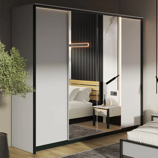 Product photograph of Genoa Mirrored Wardrobe With 4 Doors In Grey And Led from Furniture in Fashion