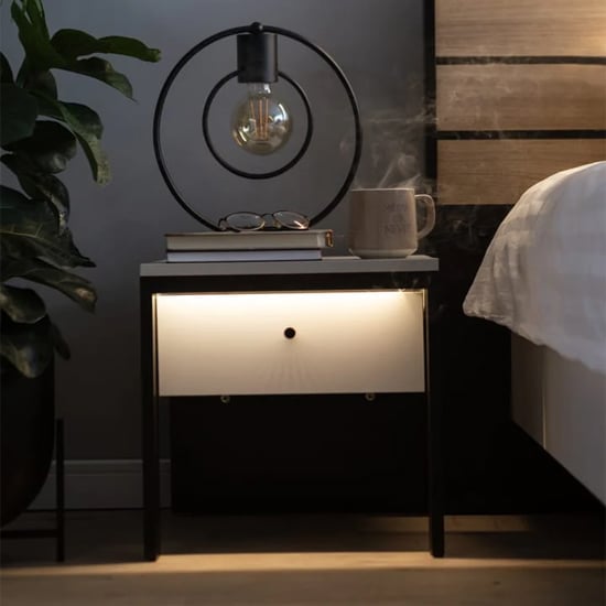 Read more about Genoa wooden bedside cabinet with 1 drawer in grey and led
