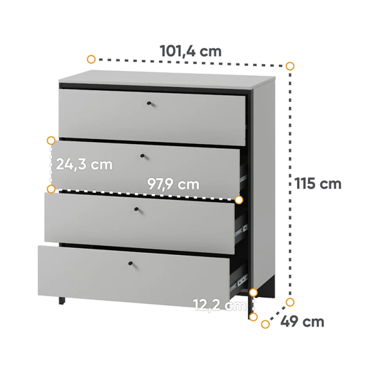 Genoa Wooden Chest Of 4 Drawers In Grey And LED