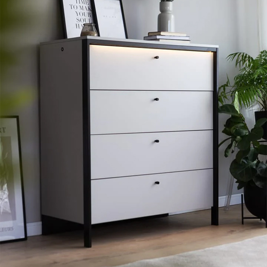 Product photograph of Genoa Wooden Chest Of 4 Drawers In Grey And Led from Furniture in Fashion