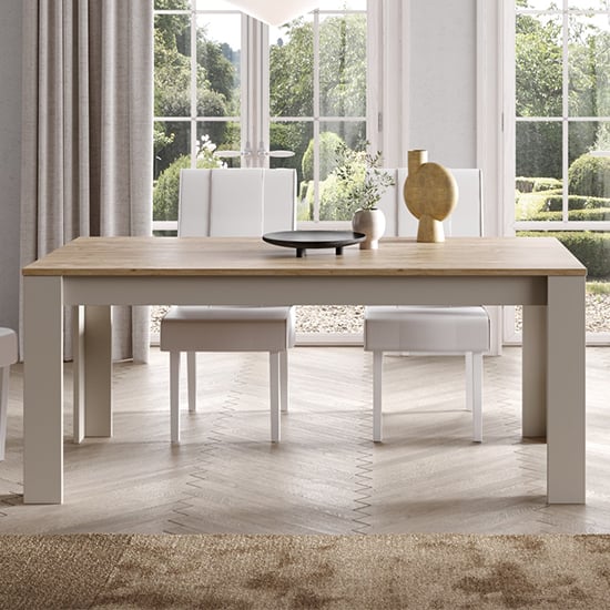 Genoa Wooden Dining Table In Cashmere And Cadiz Oak