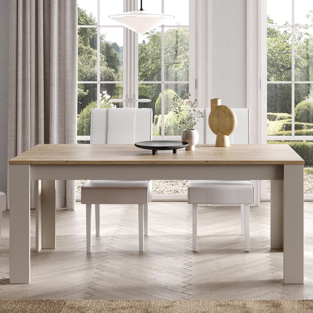 Read more about Genoa wooden dining table in cashmere and cadiz oak