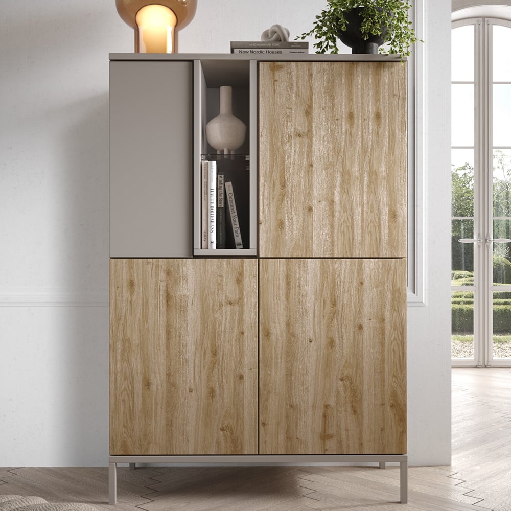 Read more about Genoa wooden highboard with 4 doors in cashmere and cadiz oak