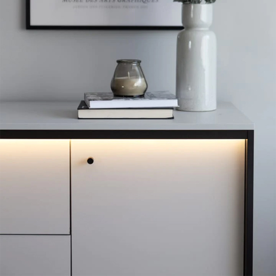 Genoa Wooden Sideboard With 1 Door 3 Drawers In Grey And LED
