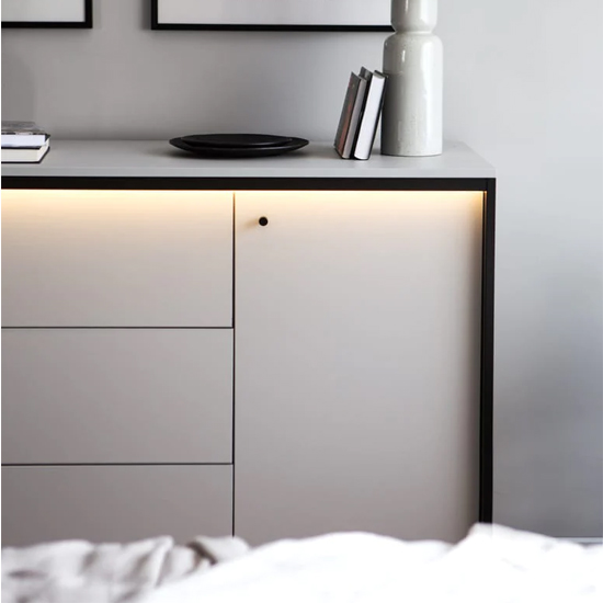 Genoa Wooden Sideboard With 1 Door 3 Drawers In Grey And LED