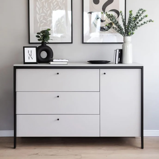 Genoa Wooden Sideboard With 1 Door 3 Drawers In Grey And LED