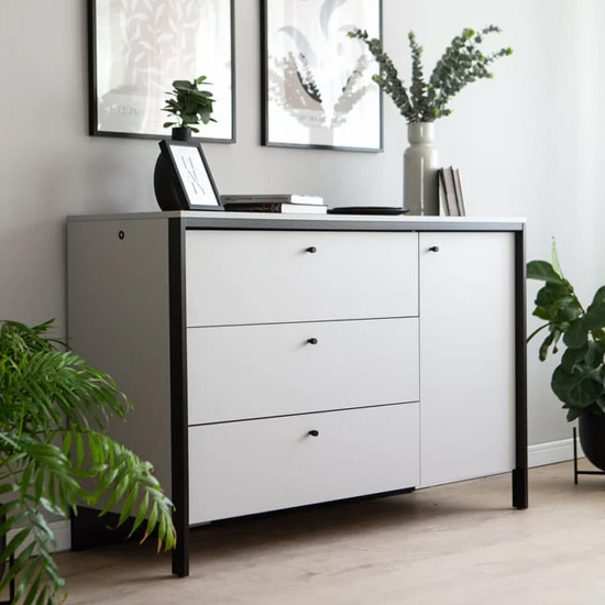 Genoa Wooden Sideboard With 1 Door 3 Drawers In Grey And LED