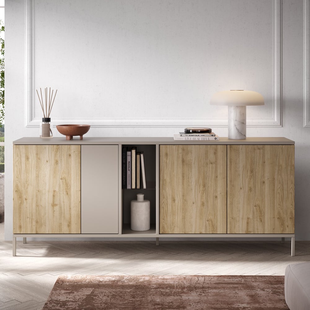 Read more about Genoa wooden sideboard with 4 doors in cashmere and cadiz oak