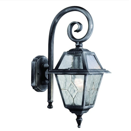 Genoa Outdoor Wall Light In Black And Silver With Lead Glass