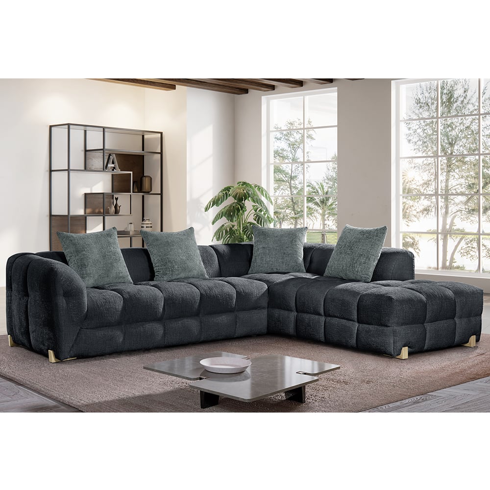 Genova Fabric Right Hand Corner Sofa In Charcoal