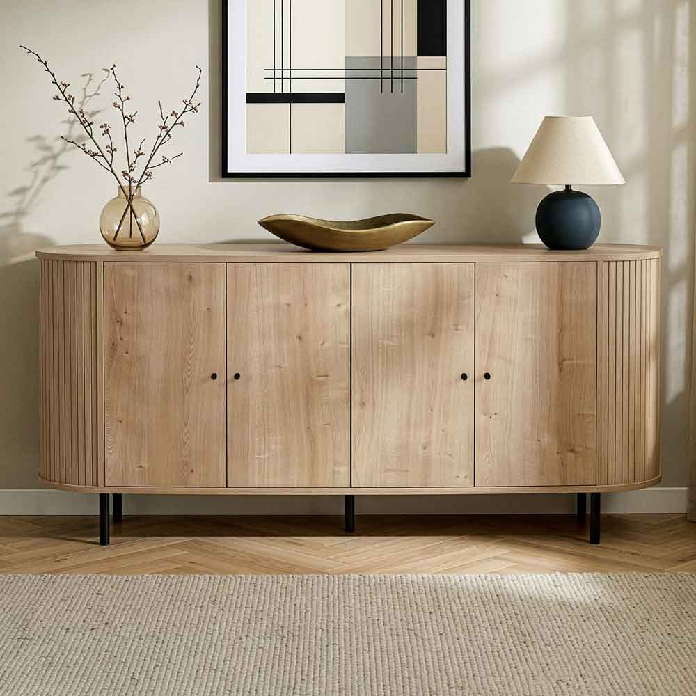 Gentle Wooden Sideboard with 4 Doors in Sapphire Oak