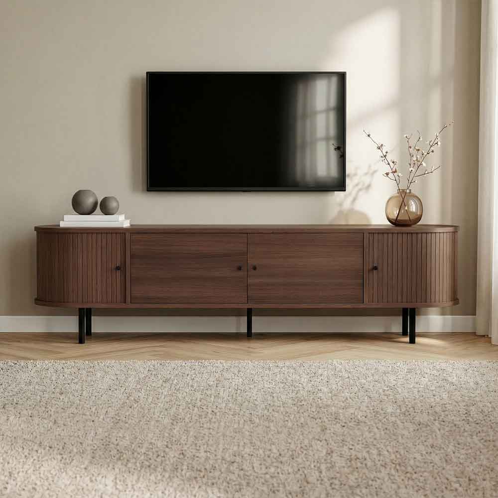 Gentle Wooden TV Stand with 4 Doors in Milano Walnut