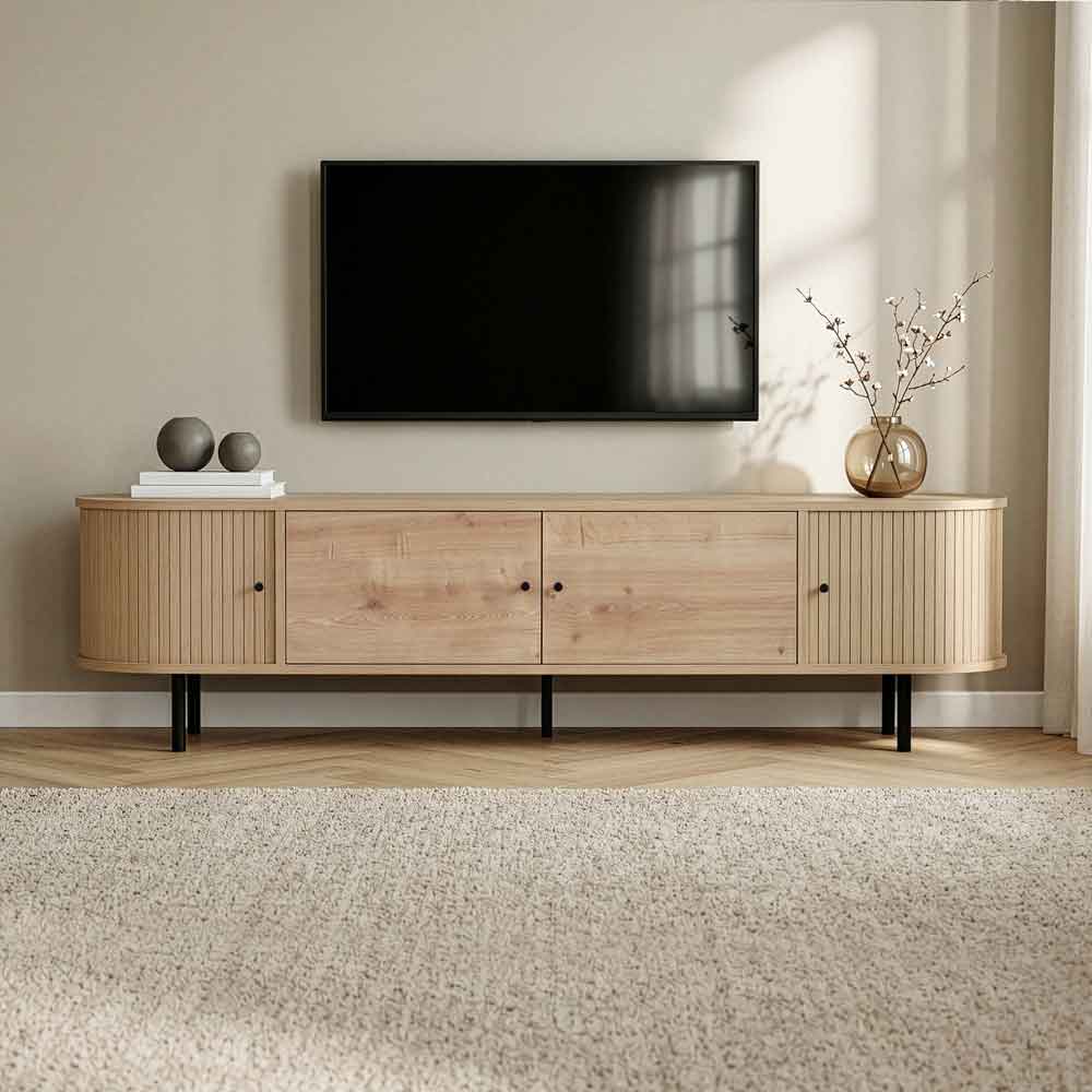 Gentle Wooden TV Stand with 4 Doors in Sapphire Oak
