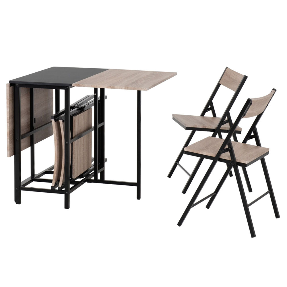 Genvira Wooden Butterfly Dining Table with 4 Chairs in Light Oak and Black