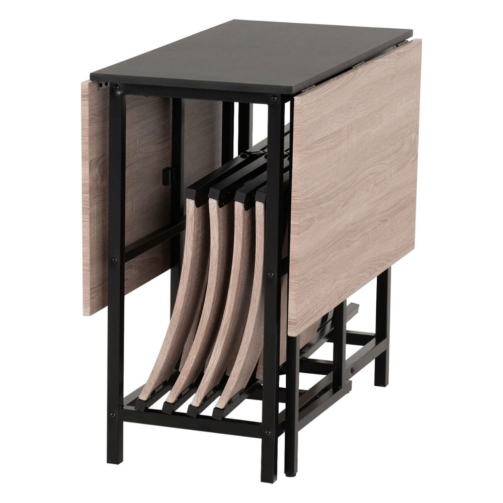 Genvira Wooden Butterfly Dining Table with 4 Chairs in Light Oak and Black