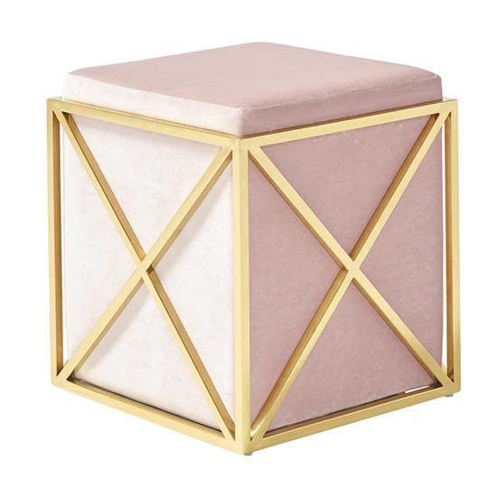 Product photograph of Geokin Velvet Accent Stool In Pink With Gold Frame from Furniture in Fashion