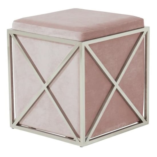 Geokin Velvet Accent Stool In Pink With Silver Frame