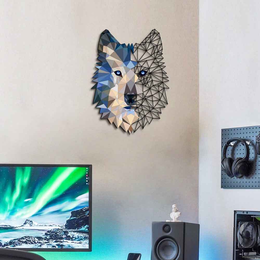 Geometric Metal Wolf Wall Art in Multicolour