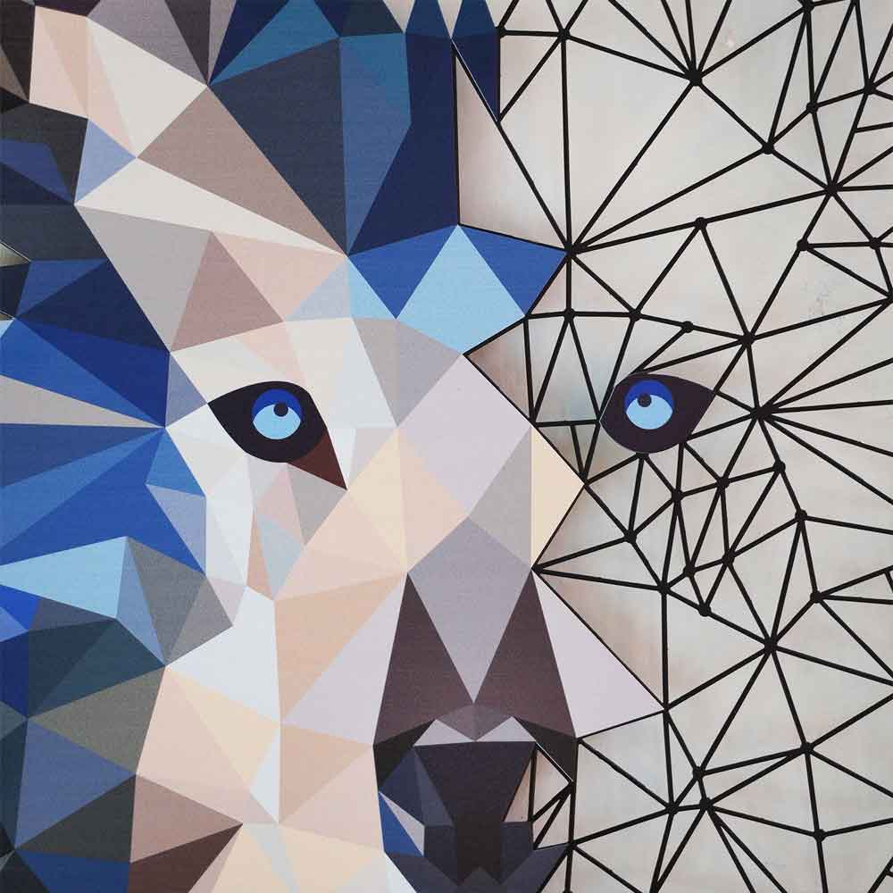 Geometric Metal Wolf Wall Art in Multicolour