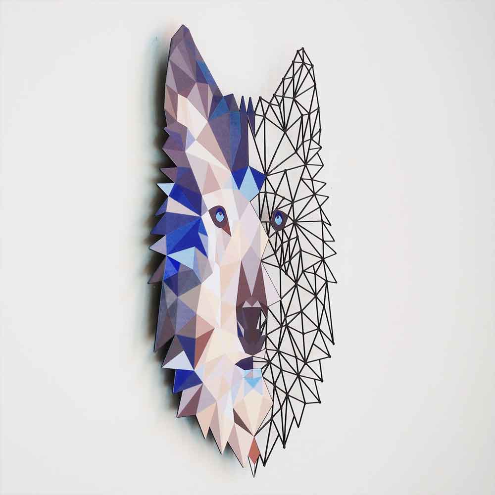 Geometric Metal Wolf Wall Art in Multicolour