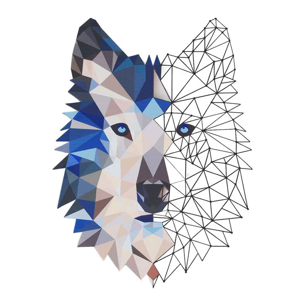 Geometric Metal Wolf Wall Art in Multicolour
