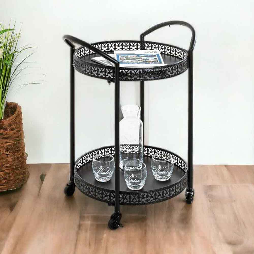 Georgetown Round Metal 2 Serving Bar Trolley In Black