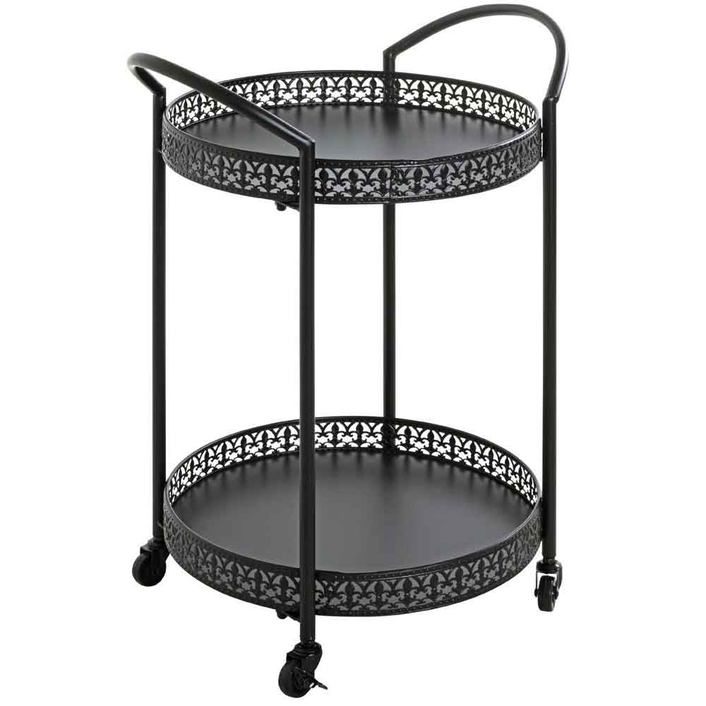 Georgetown Round Metal 2 Serving Bar Trolley In Black