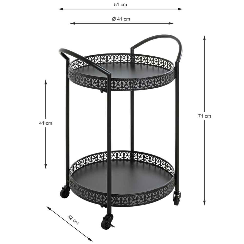 Georgetown Round Metal 2 Serving Bar Trolley In Black