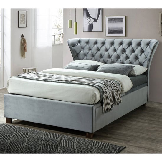 Georgia Ottoman Fabric Double Bed In Grey