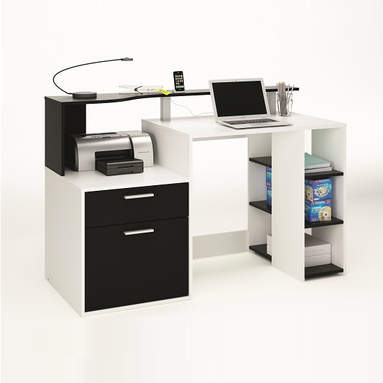 Wooden Computer Desk In White And Black With 1 Door Furniture