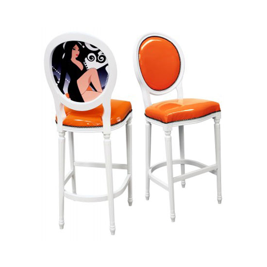 Product photograph of Georgian Tall Bar Chair In Orange With Fluted Legs from Furniture in Fashion