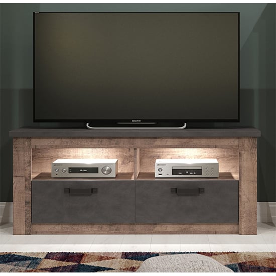 Product photograph of Gerald Led Wooden 2 Drawers Tv Stand In Matera And Brown Oak from Furniture in Fashion