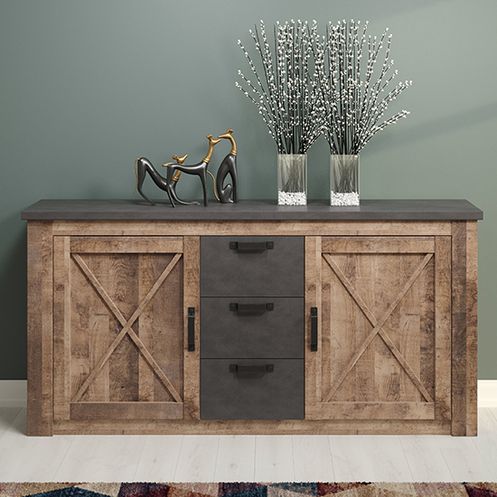 Product photograph of Gerald Wooden Sideboard In Matera And Brown Oak from Furniture in Fashion