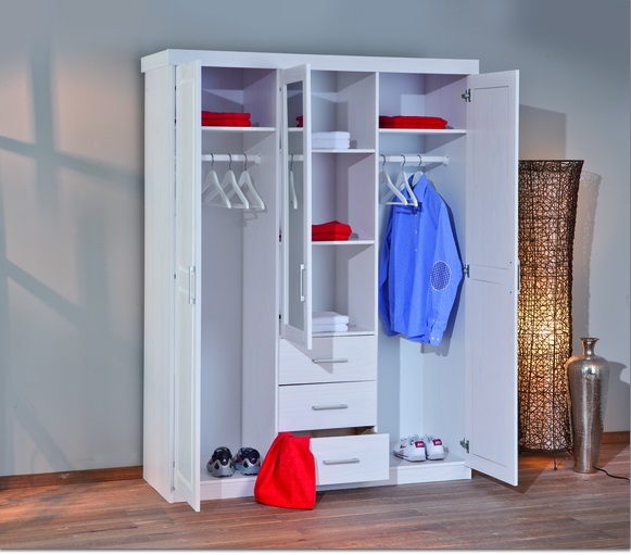 Geraldo White Pine Finish Wardrobe With Mirror Door Furniture in Fashion