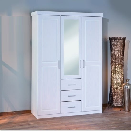 Read more about Geraldo white pine finish wardrobe with mirror door