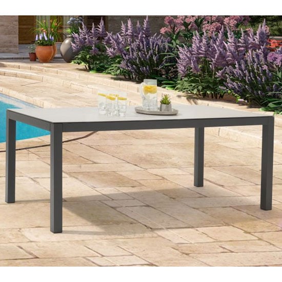 Gerbera 180cm Glass Top Garden Dining Table In Light Grey_1